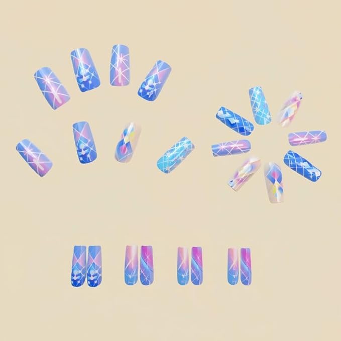 Long Press on Nails Square Shape with Design Fake Nails Hot Girl Glue on Nails for Prom and Party Gift for Women 24pcs