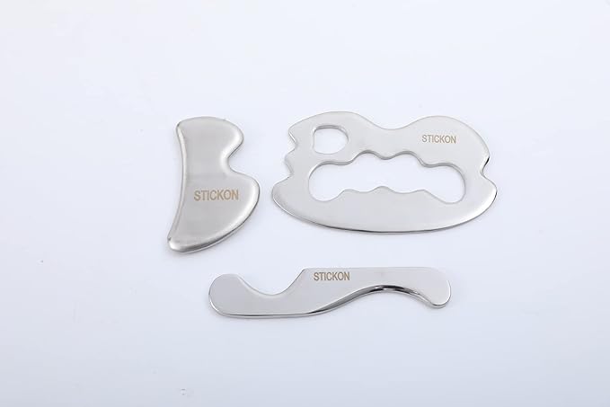 STICKON Stainless Steel Gua Sha Muscle Scraper Tools Set 3 in 1 Scraping Massage Tools for Physical Therapy, IASTM Tools Massage Scraper Kit, Soft Tissue Mobilization Tool (STICKON-38)