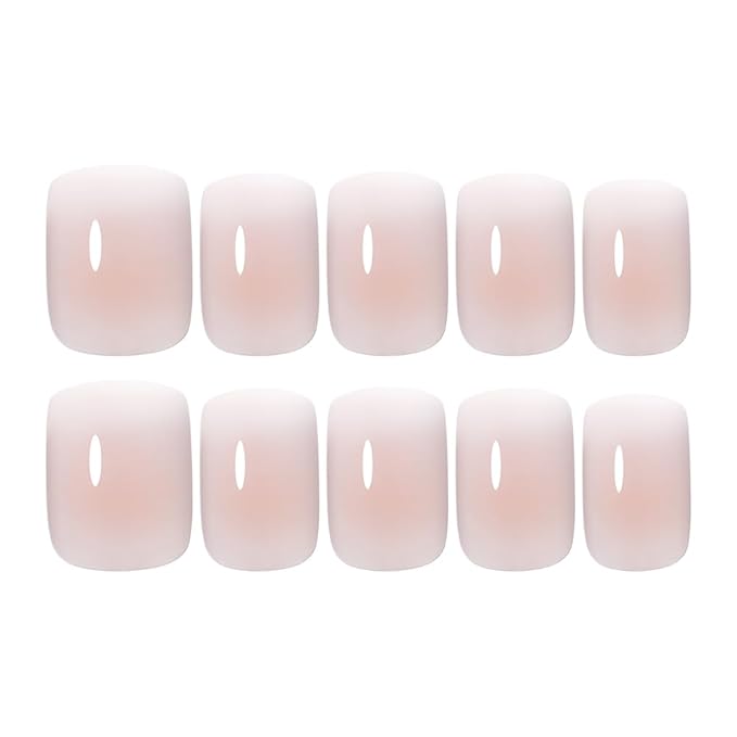 Pink Nude Ombre Press On Nails Short Square, Gradient French Tip Designer Fake Nail Reusable Real Acrylic Nails for Women, Glossy Soft Gel False Nail with Glue On Nails, Wedding Stick On Nail