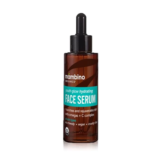 Mambino Organics Youth Glow Hydrating Serum – Organic, Face Serum with Namibian Marula – Nourishing Omegas & Vitamin C for Dryness, Dark Spots, Dullness – Cruelty-Free Skin Care, 1 fl oz