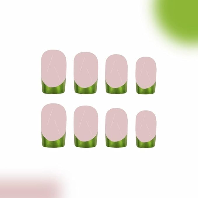 French Tip Press on Nails Medium Square Fake Nails Green Acrylic Nails St. Patrick’s False Nails Glossy Glue on Nails Stick on Nails Spring Artificial Nails for Women Girls Manicure 24Pcs