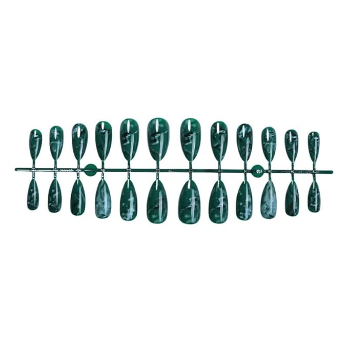 Green Press on Nails Almond Medium Fake Nails Summer Dark Green Marble Acrylic False Nails Press ons Full Cover Reusable Glue on Artificial Nails for Women 24Pcs