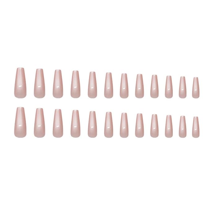 Press on Nails Long Pink Fake Nails Coffin Bling Glossy False Nail Tips Artificial Nails Finger Manicure for Women and Girls-24pcs