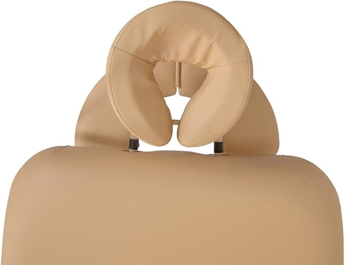 Professional Massage Table - Heavy Duty Stationary Spa Bed with Adjustable Headrest and Pneumatic Lift System - Includes Headrest and Arm Rests - Beige