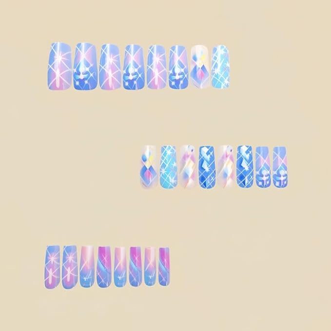 Long Press on Nails Square Shape with Design Fake Nails Hot Girl Glue on Nails for Prom and Party Gift for Women 24pcs