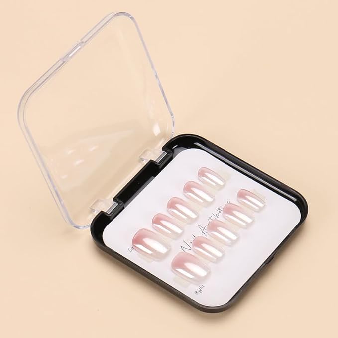 Ombre Square Press on Nails Short Fake Nails Chrome Acrylic Nails Glossy Gradation False Nails Gel Glue on Nails Stick on Nails for Women Girls Manicure 24 Pcs