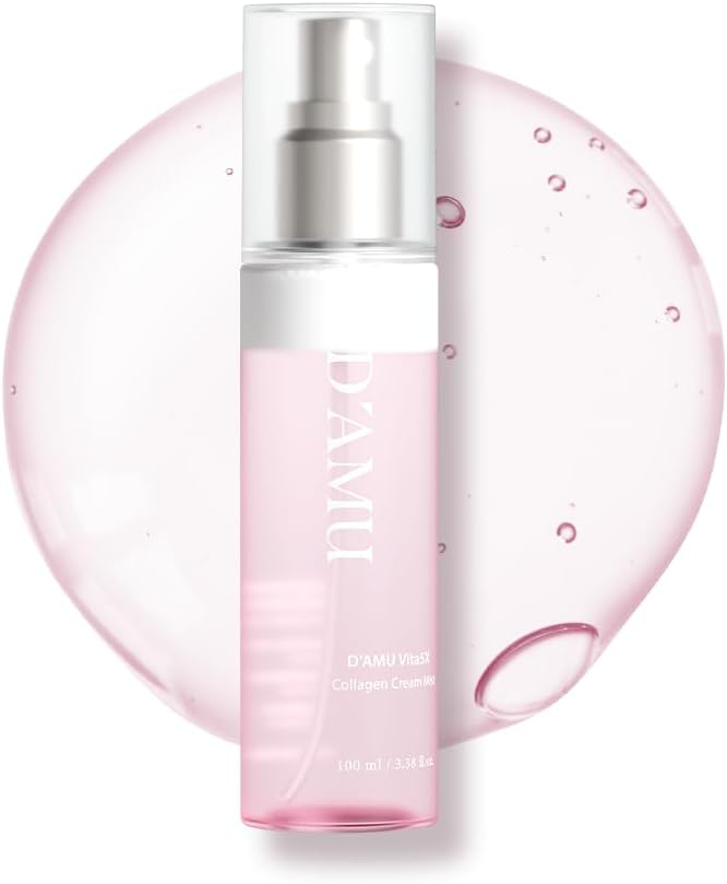 D'AMU Collagen Cream Face Mist – Hydrating & Radiance-Boosting Facial Spray with Vita 5X Multi-Vitamin Complex for Elasticity Care & Radiant Glow – Korean Skincare Gift for Women – 3.38 fl.oz.