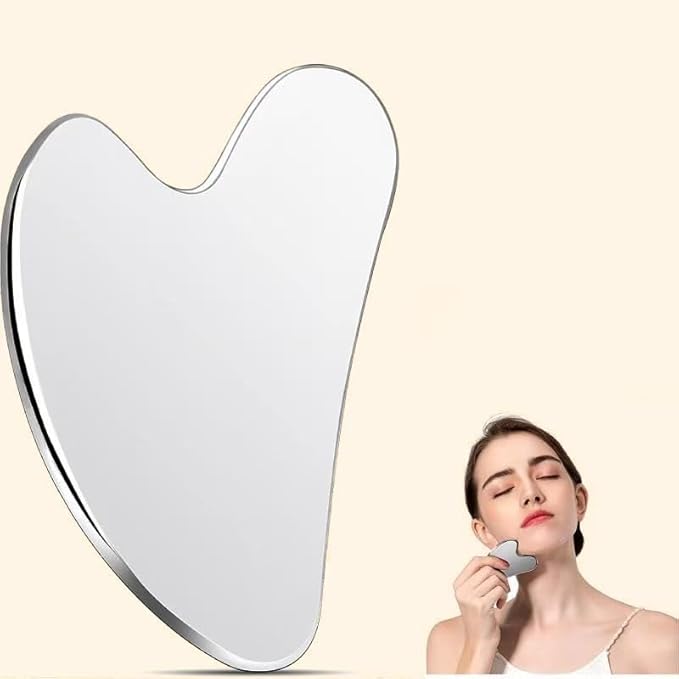 Stainless Steel Gua Sha Facial Tool - Facial Gua Sha Tool, Facial Contouring Tool, Jawline Contourer, Double Chin Reducer, Body Gua Sha Tool, Lymphatic Drainage Massager, Facial Skin Care - Silver