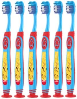 Colgate Pokémon Toothbrush with Suction Cup, for Chiildren 5+ Years Old, Extra Soft (Colors & Characters Vary) - Pack of 6
