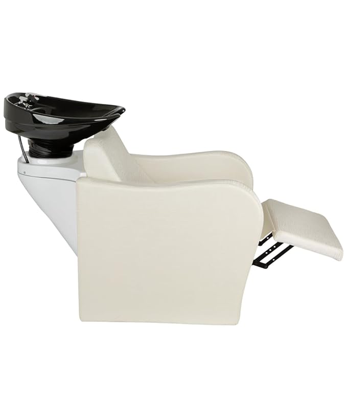 Buy-Rite Lexus Backwash Unit – White Zebra Vinyl Chair, Tilting Black Porcelain Bowl, Kick-Out Legrest, Extra Wide Seat, European Faucet, Salon Shampoo Station – TS-8018B