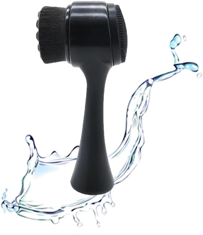Facial Cleansing Brush 2 in 1Double-Sided Facial Cleaning Brush with Soft Bristles for Deep Pore Exfoliation, Wash Makeup, Massaging (Black)
