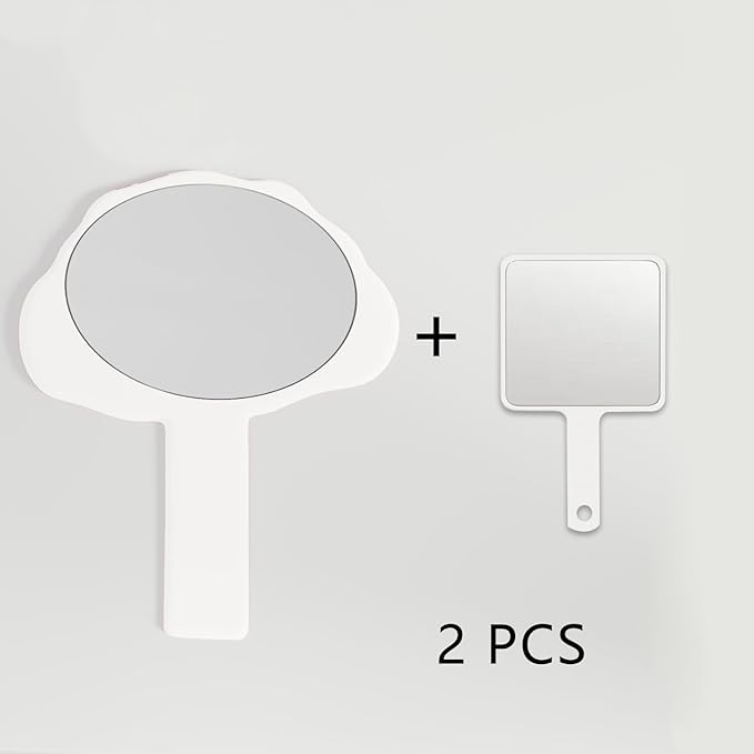 2 Pcs Hand Mirror, Salon Barber Hairdressing Handheld Mirror with Handle,Multi-Purpose Compact Travel Makeup Pocket Mirror, Gift for Women/Men (White, 5.91" Lx 7.87" W)