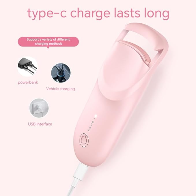 Heated Eyelash Curler - 6S Fast Safe Heating 24hrs Long Lasting Lash Lift to Style Natural EyelashesElectric Eyelash Curler with Heat Sensitive Silicone Pad, Type-C Rechargeable Mini Lash Curler