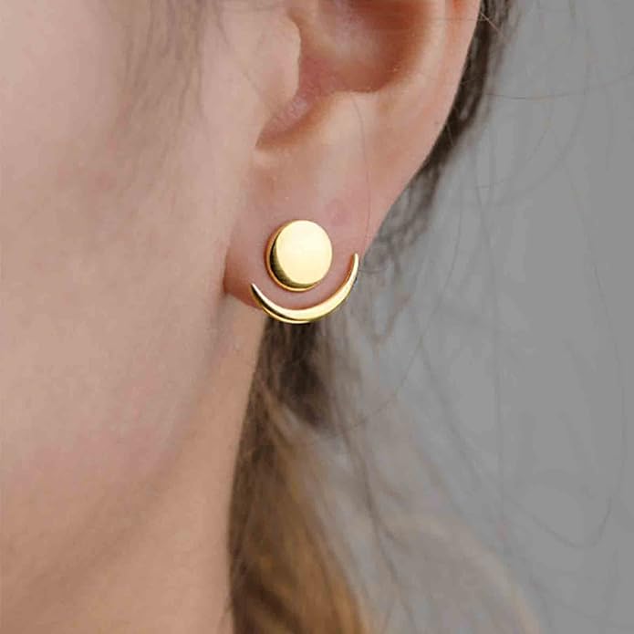 Boho Moon Ear Jackets Earrings Crescent Moon Stud Earrings Gold Sun Moon Earrings Minimalist Double Sided Round Earrings Jewelry for Women
