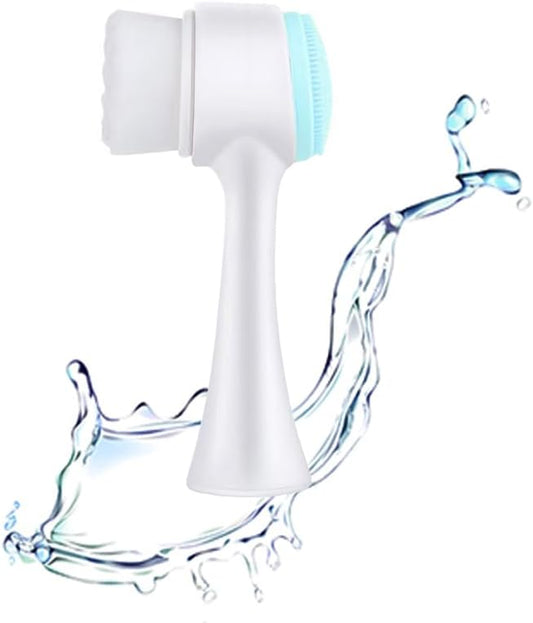 Facial Cleansing Brush 2 in 1Double-Sided Manual Facial Cleaning Brush with Soft Bristles for Deep Pore Exfoliation, Wash Makeup, Massaging (Green-White)