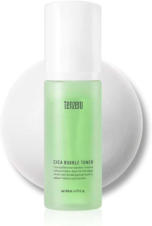 TENZERO CICA Bubble Toner, 4.73 fl oz/140ml, Hydrating & Soothing Centella Toner for Face, Barrier Repair, Korean Bubble Skincare