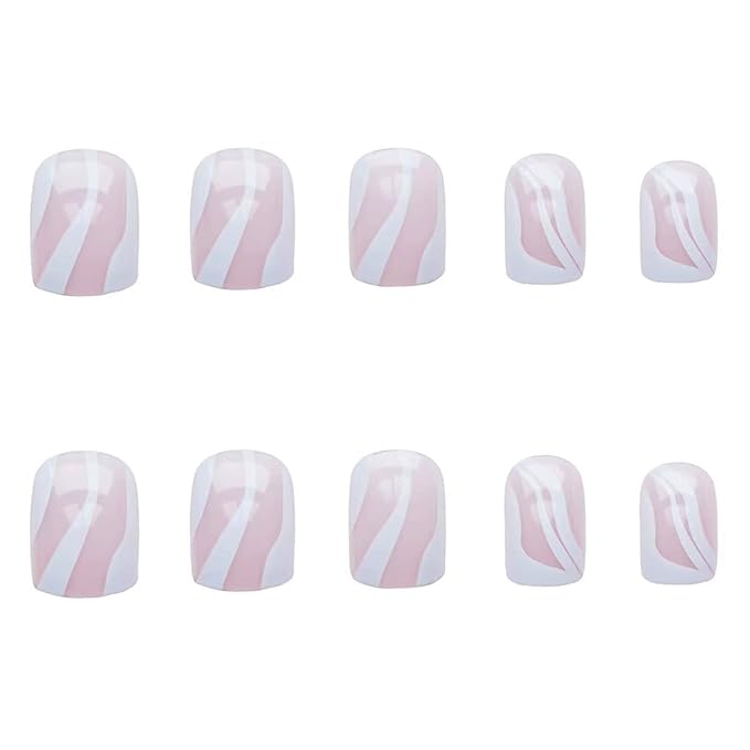 RikView White Press on Nails Medium Length with Swirls Design Square Fake Nails Full Cover Acrylic Nails