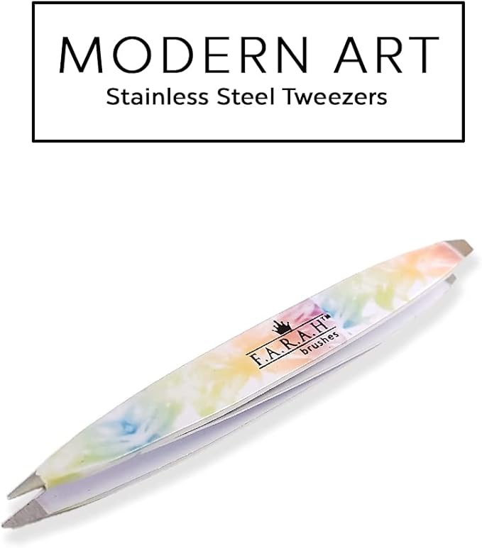 F.A.R.A.H. Z-Tweeze Professional Modern Art Stainless Steel Dual Ended Precision Tweezers with Slanted and Pointed Tips