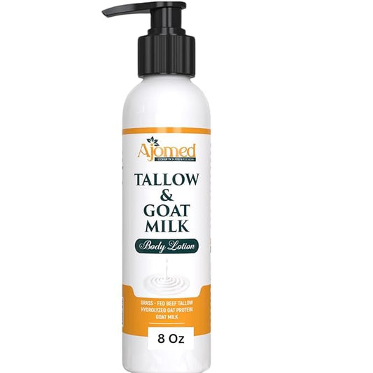 Tallow & Goat Milk Body Lotion for Sensitive Skin, Organic moisturizing Lotion - Soothes Dry skin, Goat Milk face and body Moisturizer - Handmade Tallow for skin cream (8 OZ, Oatmeal & Honey)