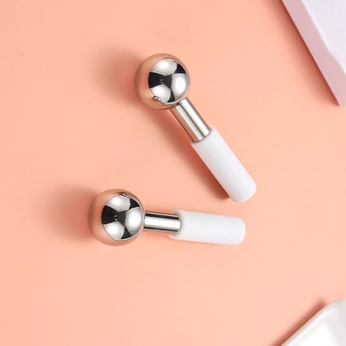 Betyura Ice Globes for Face & Eyes – Unbreakable Stainless Steel Cooling Cryo Sticks, Hot & Cold Facial Roller for Puffiness, Dark Circles & Daily Skincare（White）