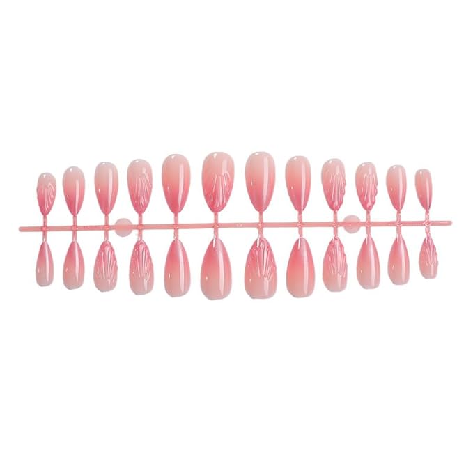 Almond Press on Nails Medium 3D Fake Nails Pink Cat Eye Acrylic Nails Glossy Ombre False Nails Jelly Line Design Full Cover Gradient Glue on Nail Press ons for Women Girls Manicure & Nail Art