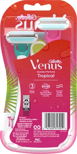 Gillette Venus Tropical Disposable Razors for Women, 3+1 Count, Designed for a Smooth Shave, Tropical Fragrance Scented Handles (Pack of 2)