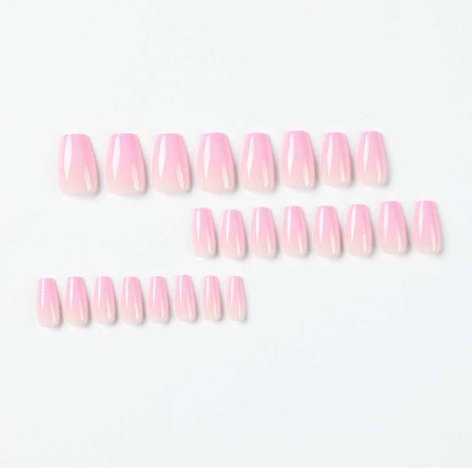 24pcs Pink Fake Nails Gradient Coffin Glossy Press on Nail False Tips Medium Length Artificial Finger Manicure for Women and Girls