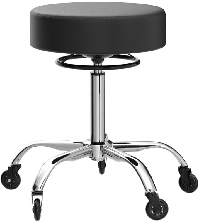 Rolling Stool with Wheels 400lbs Weight Capacity,Heavy Duty Lash Chair Adjustable for Tatoo Lab Massage Salon Spa Drafting Nail Teach,360 Swivel,Leather,Thick Seat Padding (Black)
