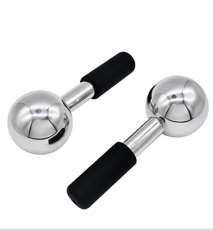 Betyura Ice Globes for Face & Eyes – Unbreakable Stainless Steel Cooling Cryo Sticks, Hot & Cold Facial Roller for Puffiness, Dark Circles & Daily Skincare（Black）