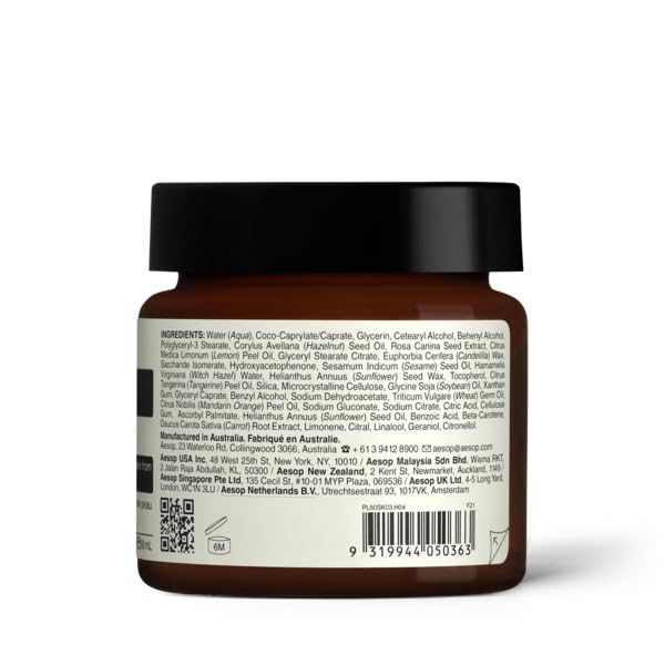 Aesop Mandarin Facial Hydrating Cream | Cools, Tones, and Balances Normal And Combination Skin | Mandarin Rind, Lemon Rind, Tangerine Rind | 2.1 oz / 60 mL