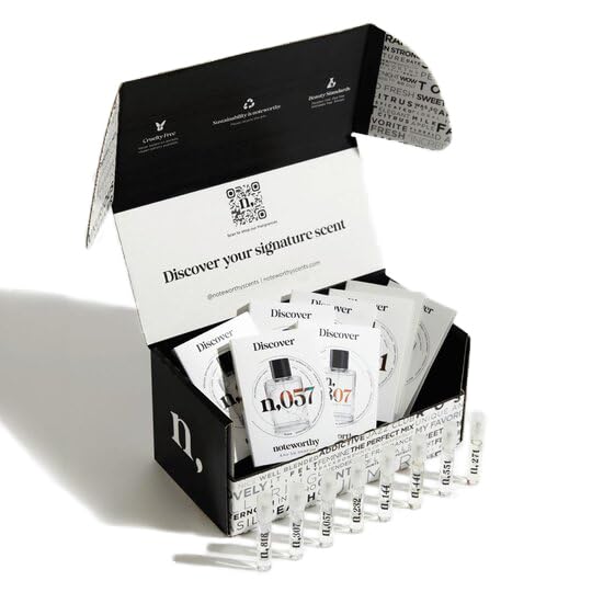 Noteworthy Fragrance Sampler Set | Luxury Perfume Samples | Includes Credit Toward 100ml Purchase | Notes of Vanilla, Sandalwood, Citrus & More | Cruelty-Free, Made in USA (Best Sellers - 8 Samples)