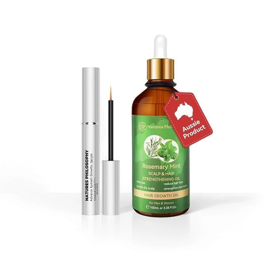 NP NATURES PHILOSOPHY Eyelash Growth Serum & Hair Growth Oil Set, Prostaglandin-Free Peptide Lash Serum and Aussie Rosemary Oil for Hair Growth, Thicker Fuller Lashes & Anti-Hair Loss for Men & Women