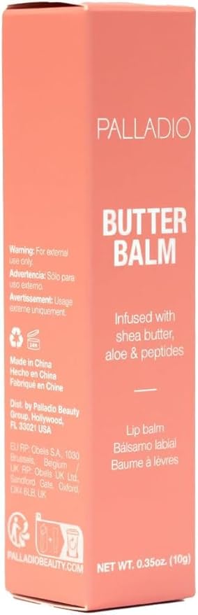 Palladio Butter Balm - Hydrating Lip Balm with Sheer Tint, Aloe, Peptides, Shea Butter, and Vegan Formulation for Instant Moisture, Shine, and Soothing Lip Care, Peaches & Cream