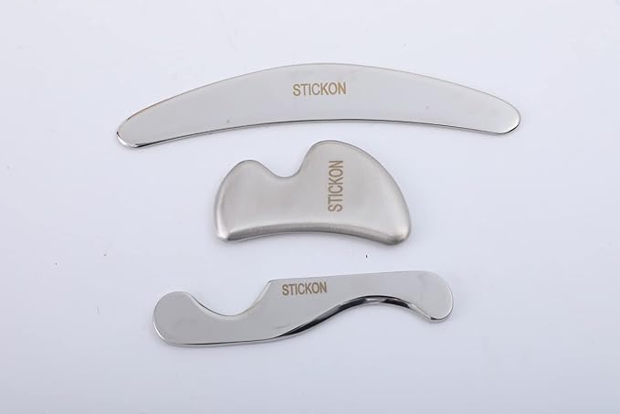 STICKON Stainless Steel Gua Sha 3 in 1 Muscle Scraper Tool Set, Guasha Kit Scraping Massage Tools IASTM Tools for Physical Therapy, Relieve Muscle Pain and Tension(STICKON-37)