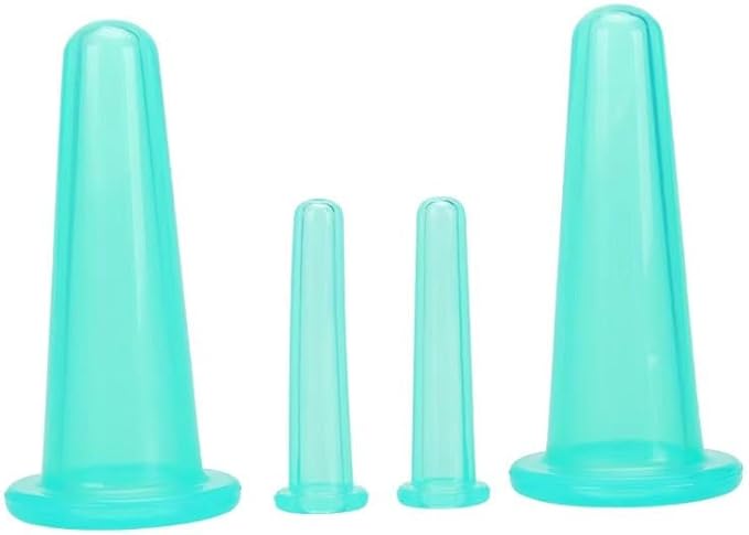 4Pcs Massage Cupping Set Silicone Mini Facial Cups Face Massager Helper Skin Care Neck Back Eyes Massaging Cup Safe to Use, Don't Worry About Burns Health Care Products (Green)