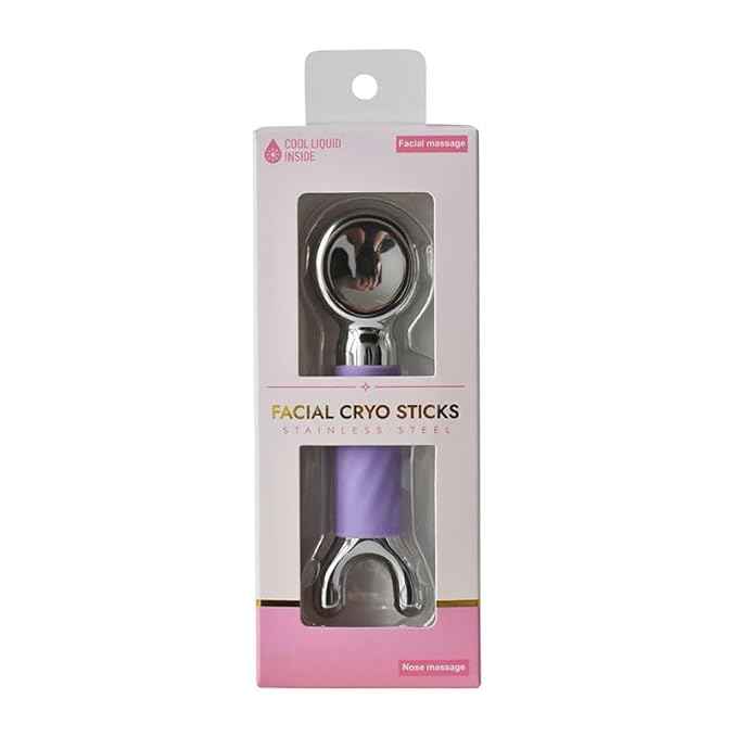 Betyura Ice Globes for Face & Eyes – Dual-Head Stainless Steel Facial Cryo Sticks with Silicone Grip, Cooling Globes to Reduce Puffiness Wrinkles - Purple