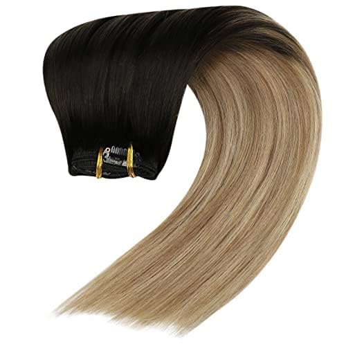 Full Shine Black Clip In Hair Extensions Real Human Hair #1b Natural Black To #8 Brown And #22 Light Blonde Clip In Extensions Black Ombre Invisible Hair 16 Inch 120g
