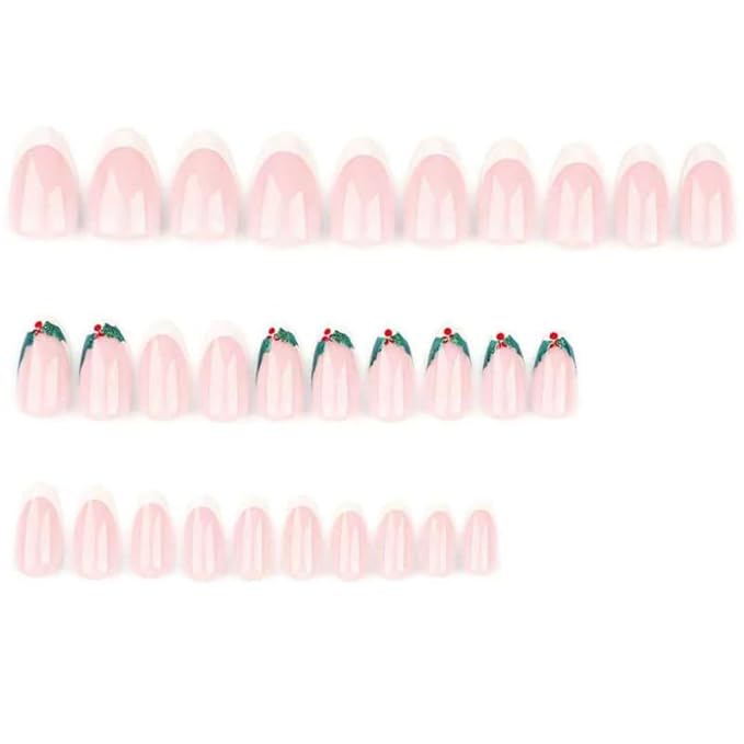 Medium Square Press on Nails Nude Pink White False Nails French Tips Stick on Nail for Women 24pcs