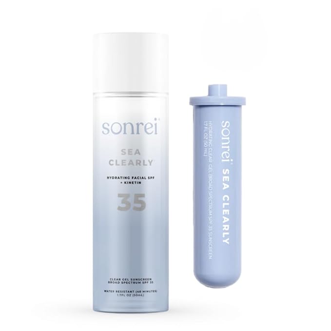 Sonrei Sea Clearly Hydrating Facial SPF 35 + Anti-aging Growth Factor Clear Sunscreen Gel & Primer | Broad Spectrum UV Protection | Water Resistant | Non-greasy - 1.7 Fl oz. (2-Pack)