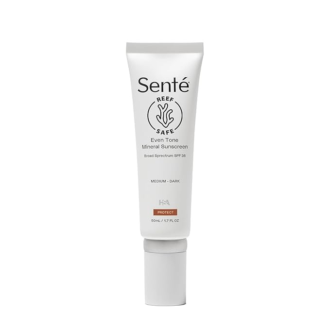Senté Even Tone Mineral Sunscreen Tinted | SPF 36 Medium-Dark | Hydrating, Lightweight Sun Protection Treatment for Redness & Discoloration | UVA/UVB & Blue Light Defense | 1.7 oz
