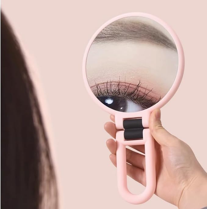 1X 5X Handheld Mirror with Handle for Travel， Magnifying Mirror, Magnification, Rotation Adjustable Handle, Double Sided Folding, Mirror for Women for Eyes Makeup Travel Table Desk Shaving