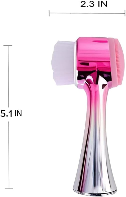 Facial Cleansing Brush 2 in 1Double-Sided Facial Cleaning Brush with Soft Bristles for Deep Pore Exfoliation, Wash Makeup, Massaging (Silver)