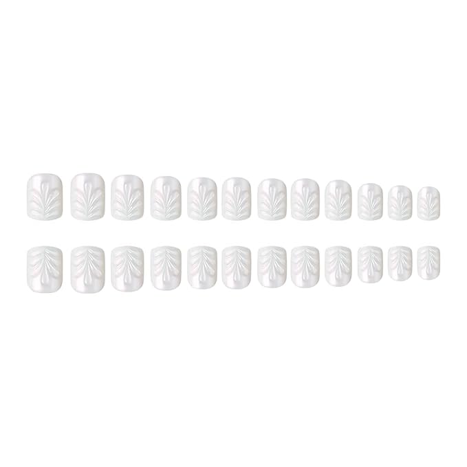 White Press on Nails Short Square Fake Nails 5D Gel Acrylic False Nails with Design Summer Splash Glue on Nails Stick on Nails Solid Nail Art Decoration for Women Girls Manicure 24 Pcs