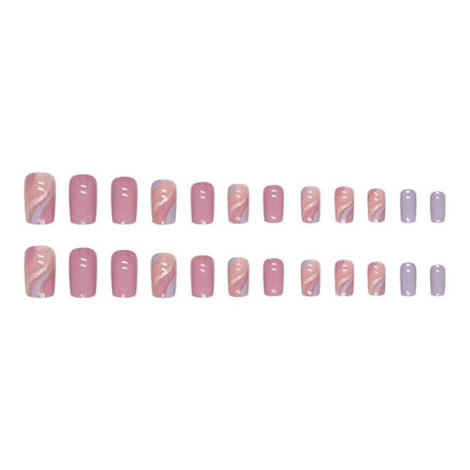 Medium Press on Nails Square Shape Plum Fake Nails with Design False Nails Glue on Nails for Women 24pcs