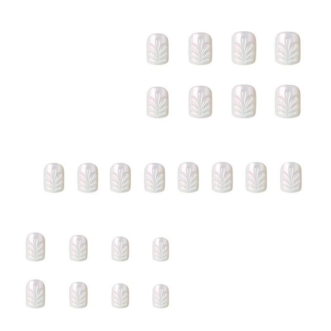 White Press on Nails Short Square Fake Nails 5D Gel Acrylic False Nails with Design Summer Splash Glue on Nails Stick on Nails Solid Nail Art Decoration for Women Girls Manicure 24 Pcs