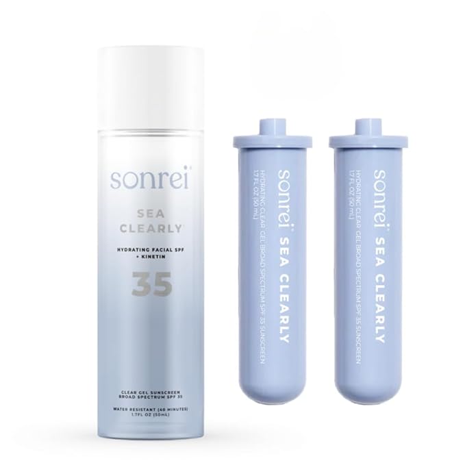Sonrei Sea Clearly Hydrating Facial SPF 35 + Anti-aging Growth Factor Clear Sunscreen Gel & Primer | Broad Spectrum UV Protection | Water Resistant, Vegan, and Reef Safe | Non-greasy (3-Pack)