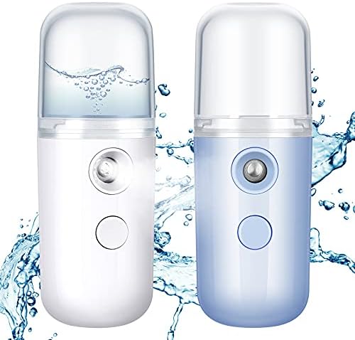Honoson 2 Nano Facial Mister Sprayer Portable Face Nano Mister for Eyelash Extensions USB Rechargeable 1 oz Handy Skin Care Machine for Face Hydrating, Daily Makeup(White and Blue)