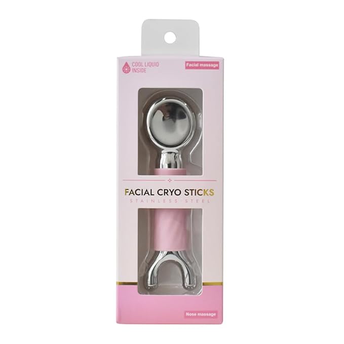 Betyura Ice Globes for Face & Eyes – Dual-Head Stainless Steel Facial Cryo Sticks with Silicone Grip, Cooling Globes to Reduce Puffiness Wrinkles - Pink