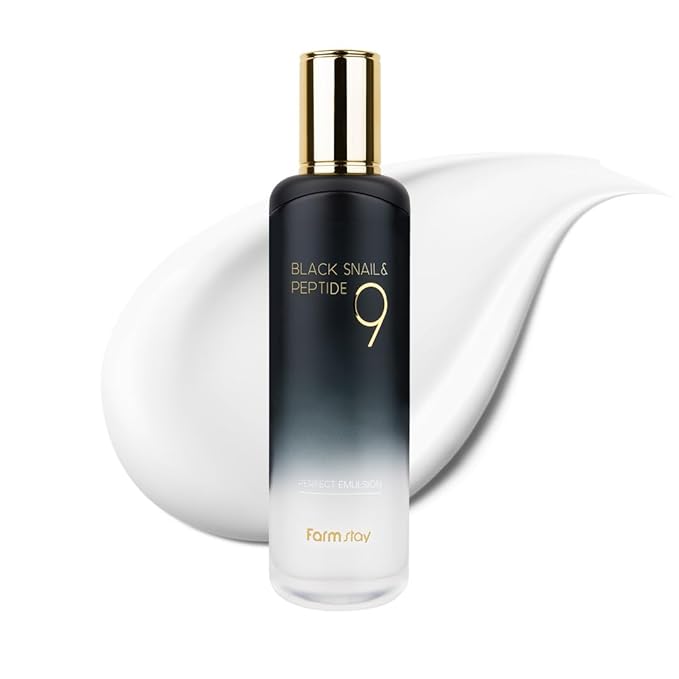 FARMSTAY Black Snail & Peptide 9 Perfect Emulsion, Snail Mucin Moisturizer for Elastic & Glow, Hydrating & Soften, Anti-aging, Barrier Repair, for Women & Men, Korean Skin Care, 4.05 fl.oz