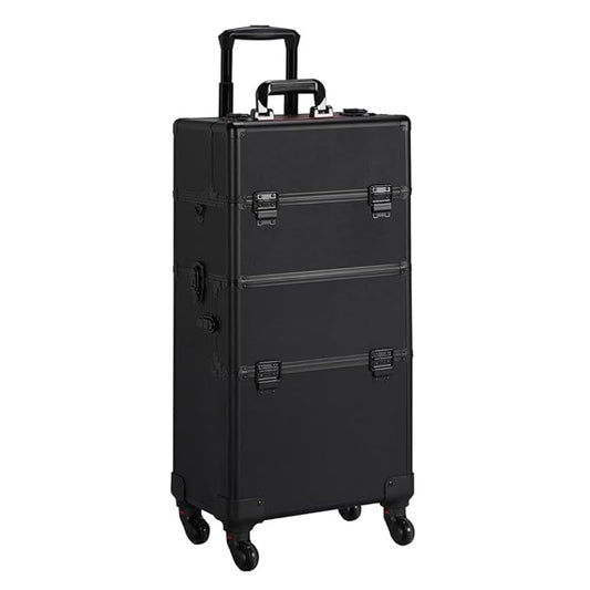 Yaheetech Makeup Train Case 3 in 1 Professional Cosmetic Trolley Multi-Functional Organizers Large Storage Traveling Cart Trunk for Nail Tech - Black